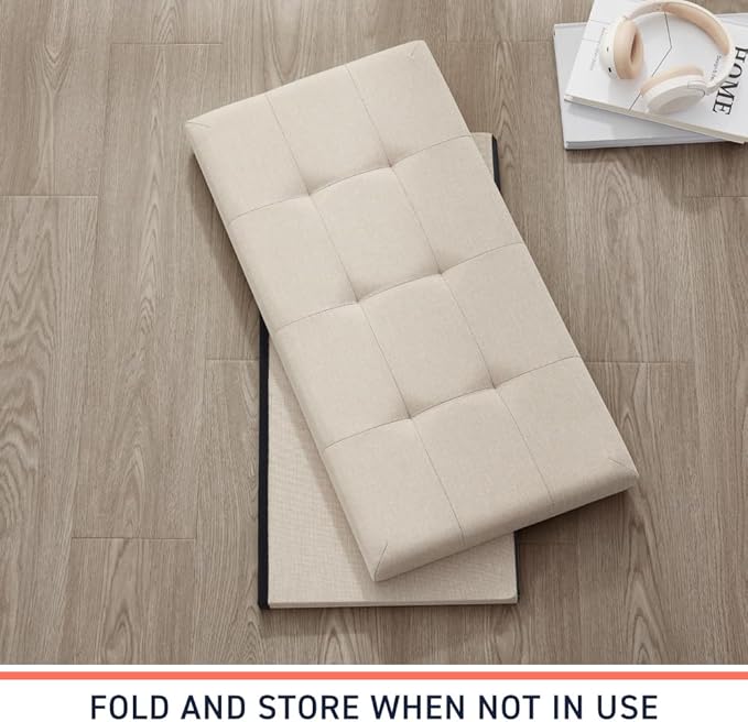 Ornavo Home 30 inch Folding Storage Ottoman with Large Storage, Foot Rest, Bedroom Bench - Beige