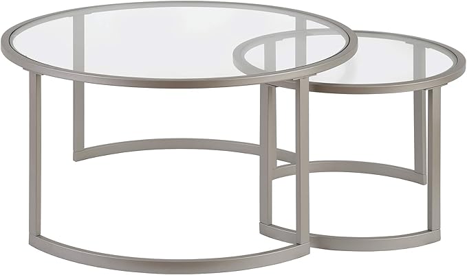 Henn&Hart Round Nested Coffee Table in Satin Silver, for Home, Living Room, Bedroom, Entertainment Room, Office