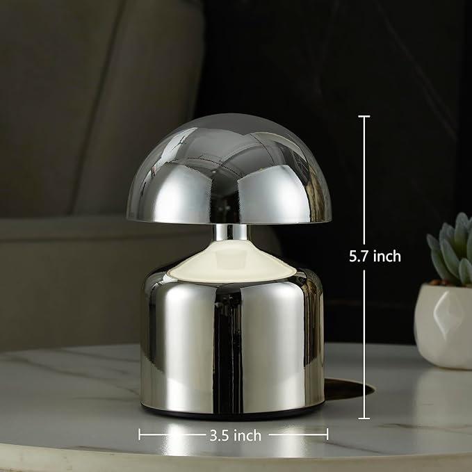Modern Cordless Mushroom Small Table Lamp Touch LED Lamps, 3-Way Dimmable Bedside Nightstand Lamp Mini Rechargeable Night Light for Bedroom, Living Room