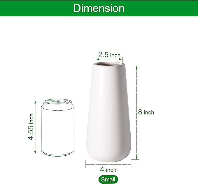 D'vine Dev 8 Inch Ceramic Flower Vase Matte Finishing, Minimalist Design for Home Décor, Bedroom, Living Room, Centerpieces, Office, White, VS-XH-D-1