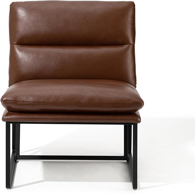 Glitzhome Mid Century Modern Accent Chairs Set of 2, Living Room Chairs with Metal Frame, Thick Leatherette Leisure Chairs Upholstered Chairs for Home Office -Coffee