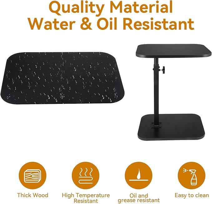 C Shaped End Table for Couch Sofa, 360° Swivel Height Adjustable TV Tray for Small Spaces,Livingroom Bedroom College Dorm Hospital (Black)