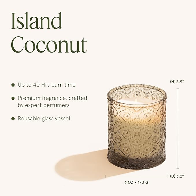 LA JOLIE MUSE Island Coconut Scented Candle – Coconut, Peach & Vanilla | 6oz Luxury Soy Candle | 40 Hours Clean Burn| Gift-Ready for Hosts & Gatherings | Elegant Home Décor