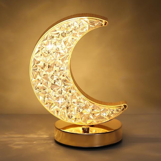 Lewondr Crescent Moon Table Lamp, Stepless Dimmable Touch Lamp with 3 Colors, Rechargeable Night Light with USB Port, Ramadan Moon Light Bedside Lamp for Nightstand Desk Bedroom Living Room Home Decor