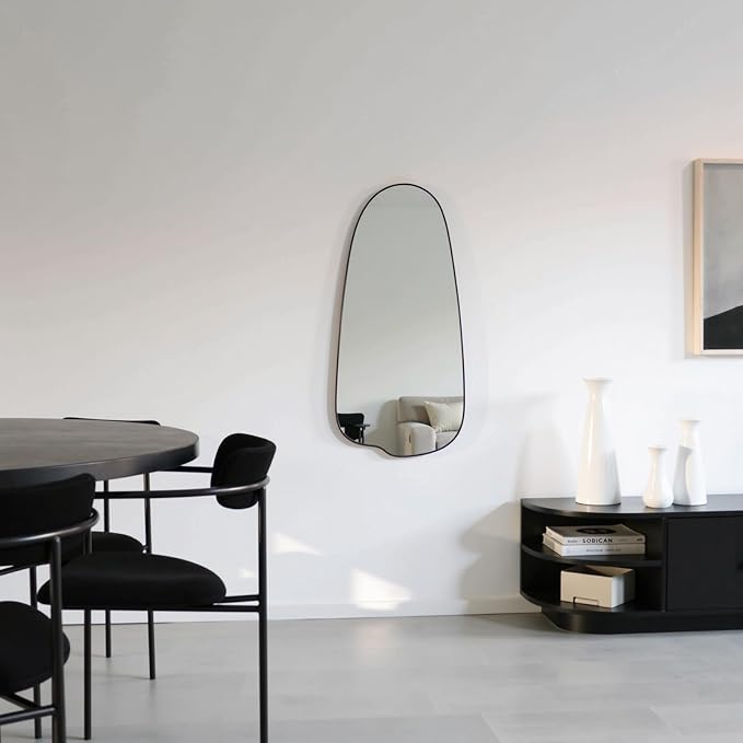 15"x32" Black Triangle Mirror,Irregular Wall Mirror for Bathroom,Asymmetrical Vanity Mirror with Metal Frame for Living Room Bedroom Entryway