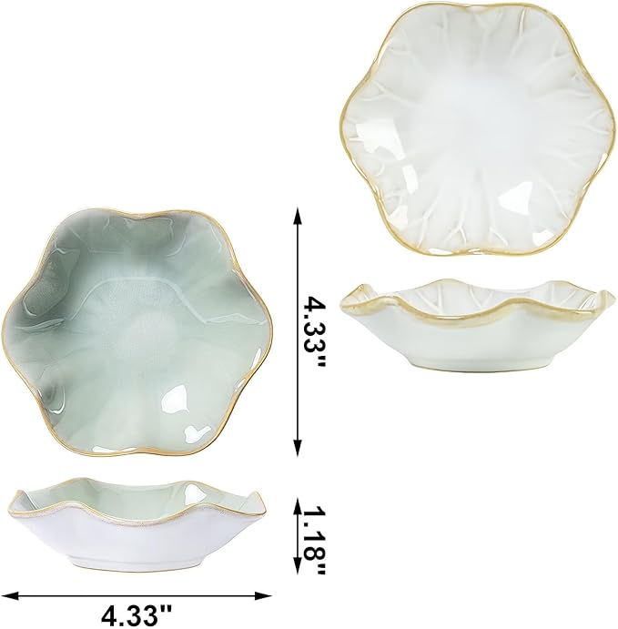 2Pcs Ceramic Jewelry Dish - Lotus Leaf Shape, for Ring Holder Necklace Small Key, Suitable for Mother Friend Sister, Gifts for Women, Cute Plate Trinket Tray, Home Decor (Green & White)