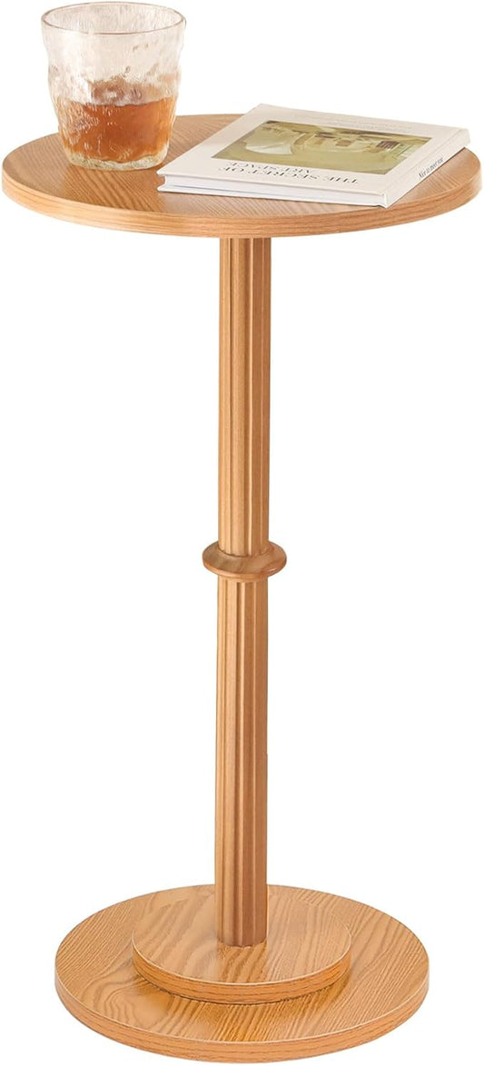 MaxSmeo Drink Table, Small Side Table for Small Spaces, Modern Round End Table with Fluted Wood Leg, Brown