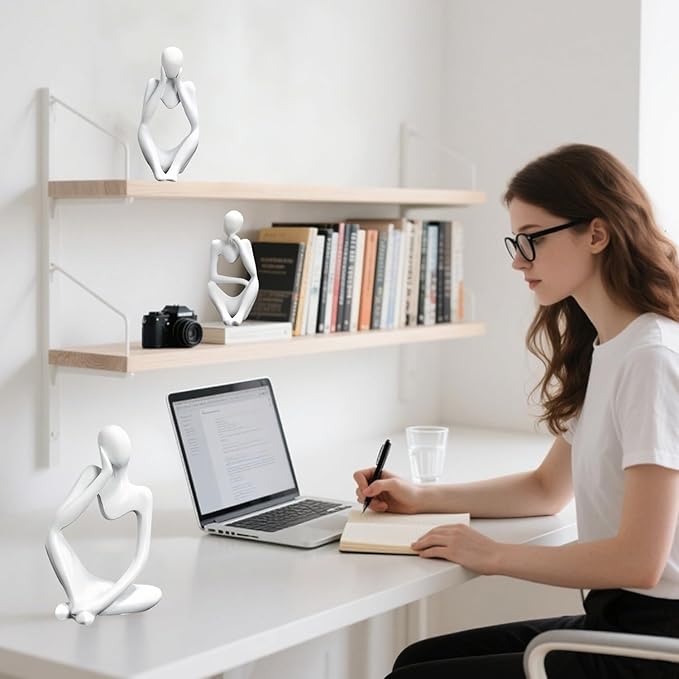 Mingzhang 3pcs Thinker Statue Abstract Art Thinker Figurines White Home Decor for Living Room, Office, Coffee Table, Bookshelf Decoration, Housewarming Gifts