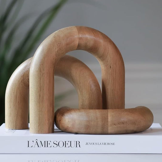 Wooden Arch Decor Set of 3 - Shelf Decor Aesthetic for Coffee Tables, Bookshelves, & Entryways - Acacia Wood Japandi Home Decor Accents - Modern Decorative Objects