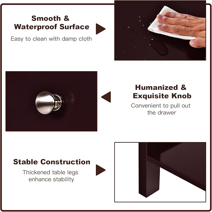 Giantex Nightstand Set of 2, Wood End Table with Drawer and Open Shelf, Night Stand for Small Spaces, 2-Tier Bedside Table for Living Room Bedroom Dorm, Easy Assembly, Brown