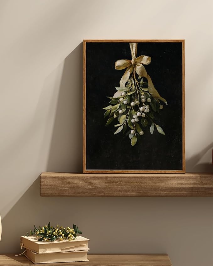 InSimSea Christmas Decor Framed Wall Art, A bouquet of mistletoe Canvas Painting, elegant Holiday decor Unique Christmas Gifts For Table Wall Farmhouse Mantel Home Office 16L x 12W