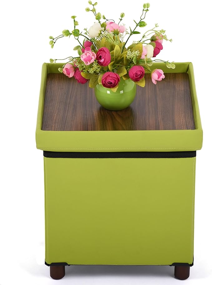 Storage Ottoman, Ottoman with Storage for Living Room Ottoman Square Tray Bedroom Cube Foot Rest Stool with Legs Small Ottomans Coffee Table Lid Foldable Footstool Faxu Leather 15" in (Green)