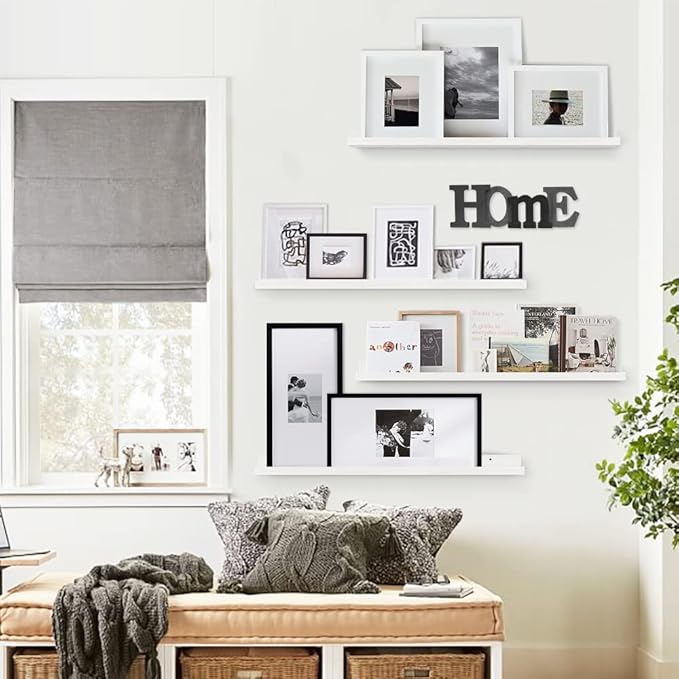 Forbena 36 Inch Floating Shelves for Wall 4-Pack, Large Nursery Book Shelves Bookshelf for Kids Bedroom, Long Picture Ledge Shelf with Lip for Living Room Photo Frames Art Display (White Solid Wood)