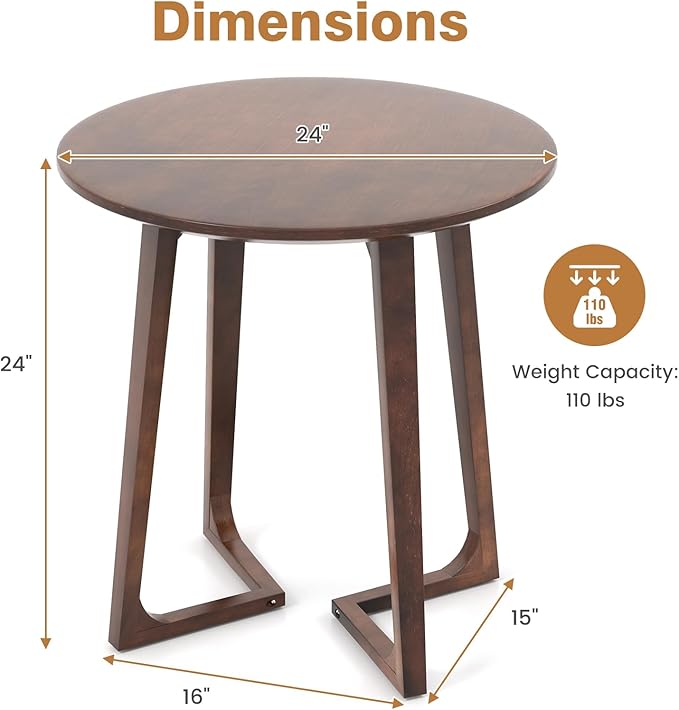 Giantex 24" Round End Table, Mid Century Modern Side Table with Adjustable Foot Pads, Sofa Couch Accent Table, Small Coffee Table for Small Space Living Room, Nightstand for Bedroom (Walnut)