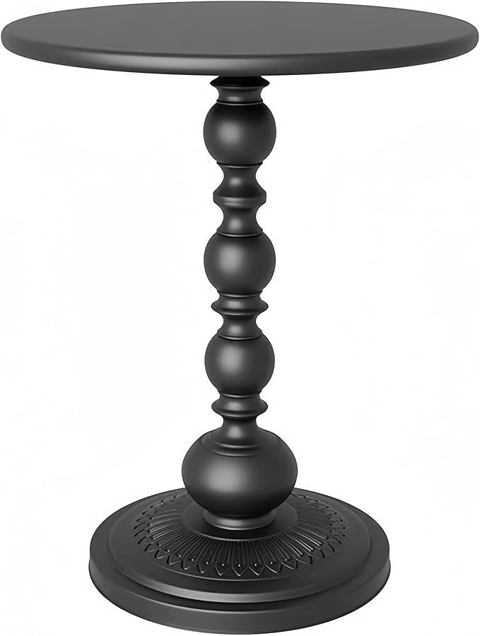 Metal Small End Table,Vintage Matte Black Round Side Table Nightstand for Bedside or Sofa,Small Accent Pedestal Table for Living Room Corners Bedroom Patio and bar (Matte Black)