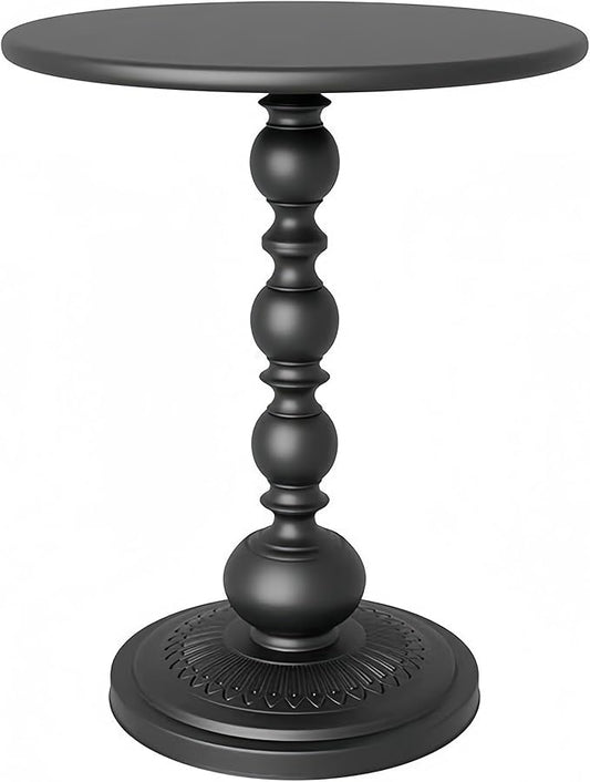 Metal Small End Table,Vintage Matte Black Round Side Table Nightstand for Bedside or Sofa,Small Accent Pedestal Table for Living Room Corners Bedroom Patio and bar (Matte Black)