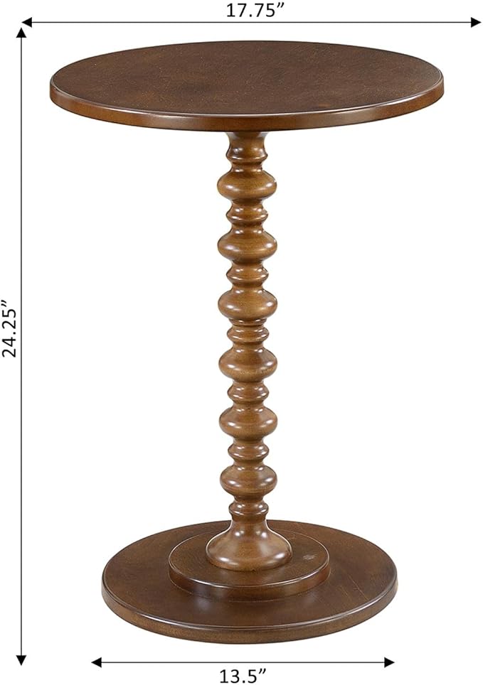 Convenience Concepts Palm Beach Spindle Table 17.75" - Traditional Round End Table for Living Room, Turned Solid Wood Side Table, Classic Display Pedestal Table, Espresso
