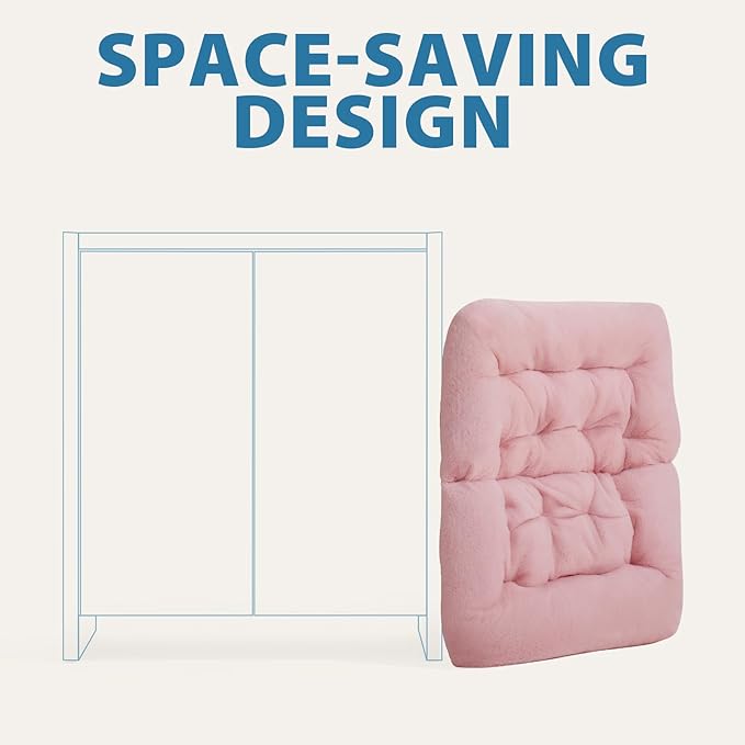 OAKHAM Comfy Chair for Adults, Soft Faux Fur Folding Lounge for Bedroom Living Room Dorm Rooms Flexible Reading Chair for Teens Kids, X-Large Foldable (Faux Fur-Pink)