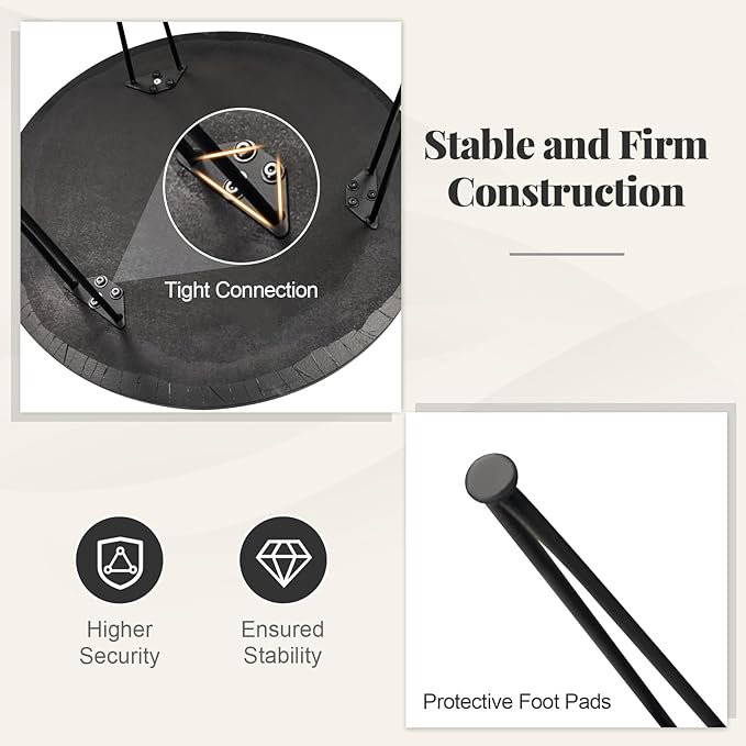 Giantex Round Coffee Table, Faux Marble Center Table with Metal Legs, Sofa Accent Side Table, Modren Coffee Tables for Living Room, Bedroom, Balcony, Small Space (Black)