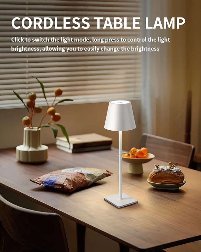 KDG 2 Pack Cordless Table Lamp, Portable LED Desk Lamp, 5000mAh Battery Operated, 3 Color Stepless Dimming Up, for Restaurant/Bedroom/Bars/Outdoor Party/Camping/Coffee Shop Night Light(White)