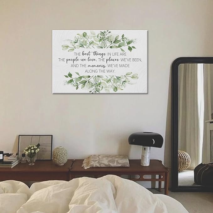 BIWSHA Inspirational The Best Things Quotes Canvas Wall Art Prints Decor for Home Bathroom Bedroom Living Room Office，Positive Themed Paintings Art Decor 16x24 Inches，Green Plants Art Gifts