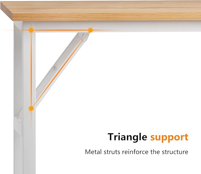 Need Home Office Desk - 62 Inches Large Computer Desk Sturdy Black Table Foldable Desk Gaming Computer Table No Assembly Required Teak&White AC5BW(157.5 * 60)