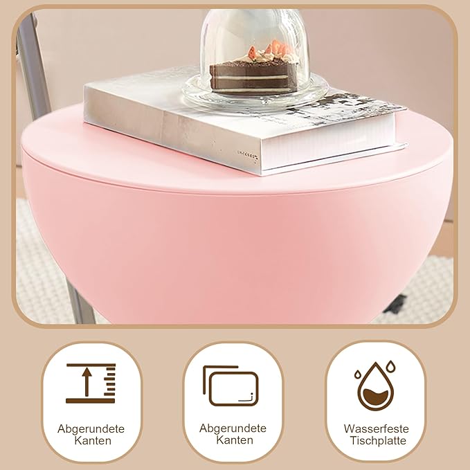 Mini Circle Side Table, Small Modern Bowl-Shaped Coffee Table, Sofa End Table Nightstand, Modern Bedside Home Decor for Living Room, Bedroom，Living Room (Large Pink)