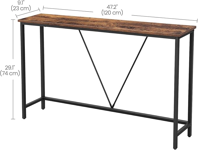 VASAGLE Console Sofa Table, Narrow Entryway Table, for Living Room, Bedroom, Easy Assembly, Rustic Brown and Ink Black ULNT020B01