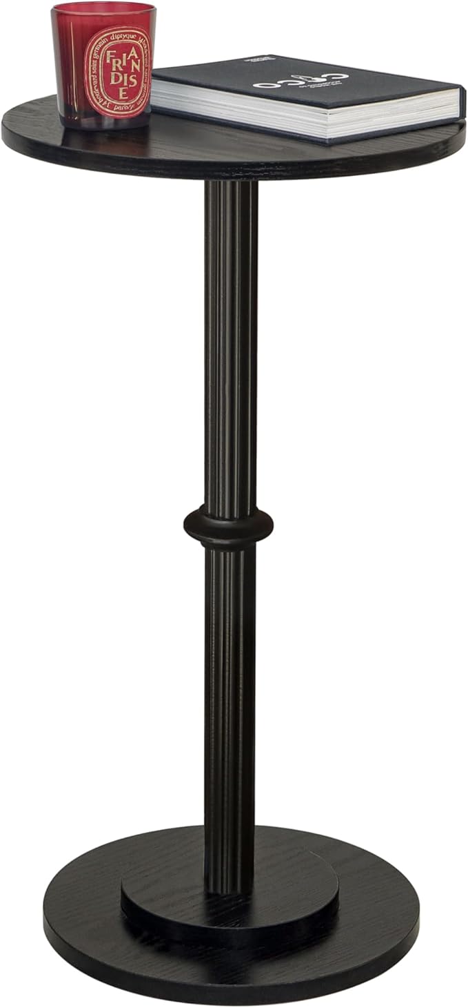 MaxSmeo Drink Table, Small Side Table for Small Spaces, Modern Round End Table with Fluted Wood Leg, Black