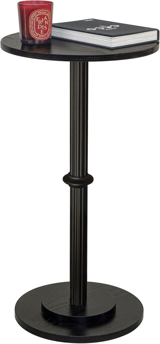 MaxSmeo Drink Table, Small Side Table for Small Spaces, Modern Round End Table with Fluted Wood Leg, Black