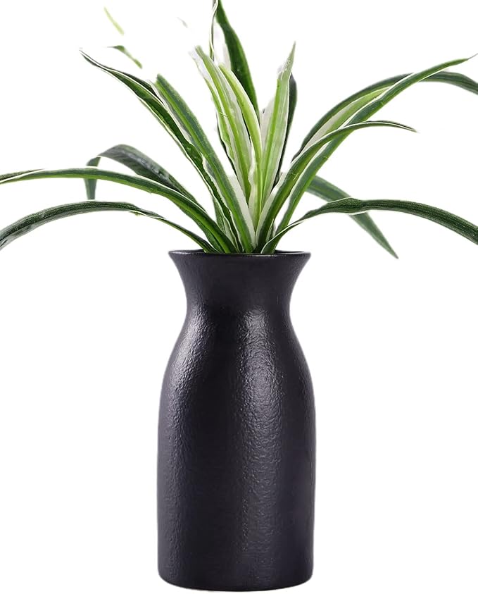 WHJY 6 inch Black Nordic Minimalist Matte Handmade Ceramic Vases, Japanese Zen Stoneware Flowerware, Floral Decorations, for Living Room, Study, Bedroom, Balcony, Bar - Short Black