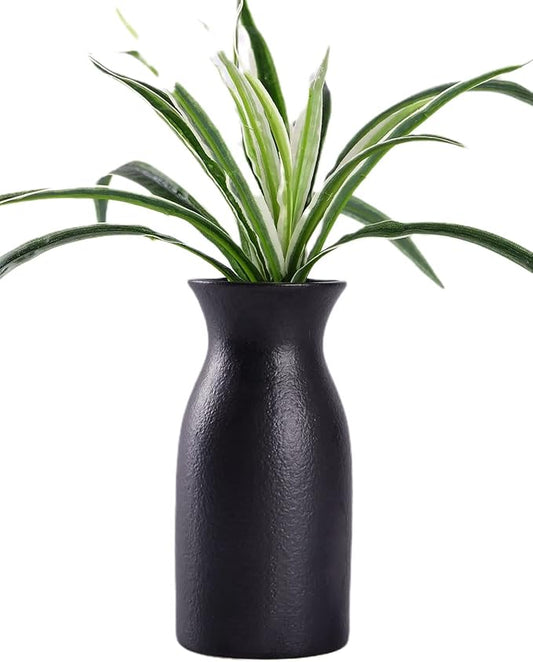 WHJY 6 inch Black Nordic Minimalist Matte Handmade Ceramic Vases, Japanese Zen Stoneware Flowerware, Floral Decorations, for Living Room, Study, Bedroom, Balcony, Bar - Short Black