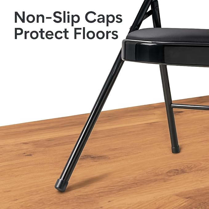 4 Pack Black Folding Chairs with Padded Seat & Back, Metal Frame Foldable Chairs, Portable & Stackable for Indoor Outdoor, Office, Party, Wedding, Conference