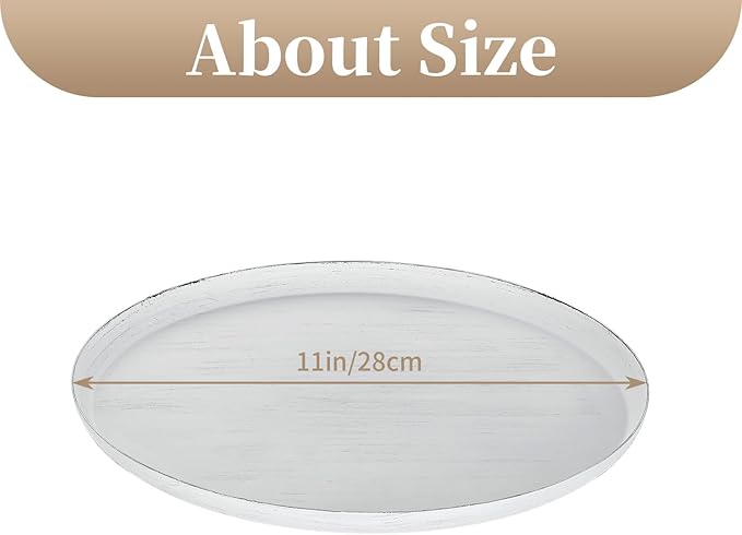 Sziqiqi Farmhouse Candle Tray Holder: 11 inch Large Distressed White Tray for Pillar Candles Tealights - Round Decorative Tray for Coffee Table Dining Table Bathroom