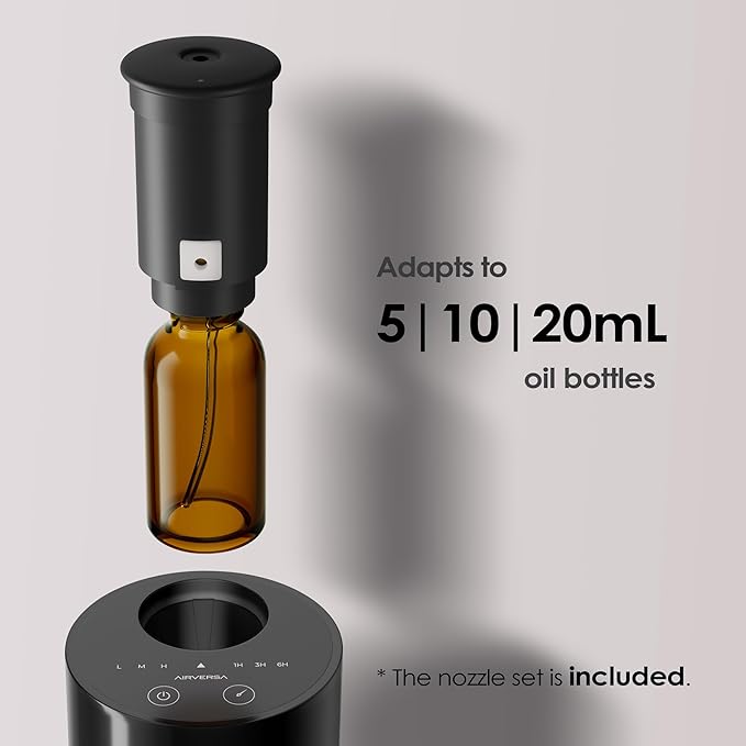Waterless Essential Oil Diffuser Starter Kit with 30mL Hotel Scent Fragrance Oil Inspired by Ritz-C., Battery Operated Mini Scent Air Machine Portable Diffuser for Home Car Office, Black AN6