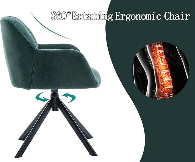 EALSON Comfy Velvet Desk Chair Modern Computer Task Chair no Wheels Swivel Accent Chair with Mid Back Arm Chair for Living Room/Bedroom/Home Office(Green)