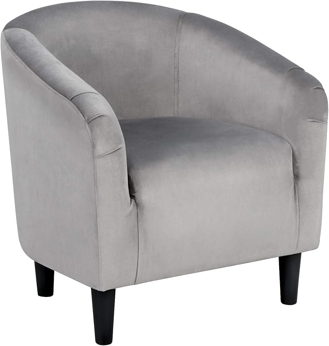 Yaheetech Living Room Chair, Velvet Accent Chair, Upholstered Barrel Chair, Sitting Chair with Armrest and Low Back for Living Room Bedroom Reception Room, Gray