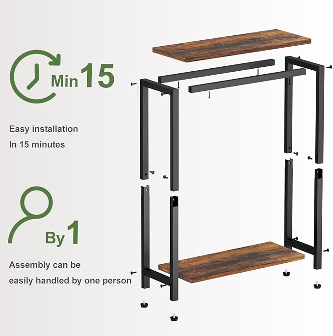 KIMBORA 8.6” Narrow Small Side Table for Small Spaces, 2 Tier Skinny Couch End Tables Living Room, Slim Nightstand for Bedroom Bedside, Brown