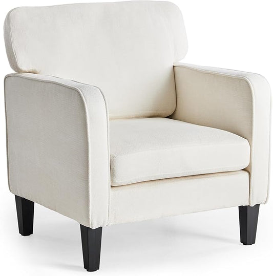 Sweetcrispy Modern Accent Chairs for Living Room, Corner Chairs for Adults, Reading Chair with Armrest and Backrest, Comfy Lounge Chairs for Bedroom, Waiting Room and Reception Room, Cream