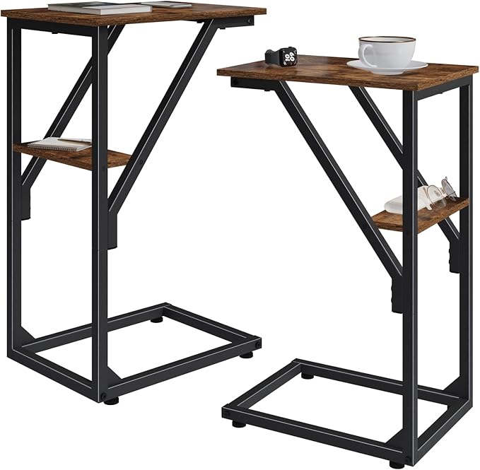 C-Shaped End Tables, TV Trays Set of 2, Small Side Table for Couch, Sofa Table for Living Room, Bedroom, Bedside ET-D-BR2