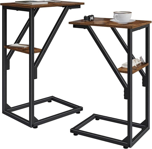 C-Shaped End Tables, TV Trays Set of 2, Small Side Table for Couch, Sofa Table for Living Room, Bedroom, Bedside ET-D-BR2