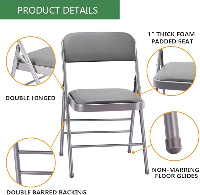 Amazing for less Pack of 2 (Fabric/Vinyl) Steel Frame Metal Foam Padded Folding Chairs (Black, Gray, White) (2-Pack - Fabric Gray)