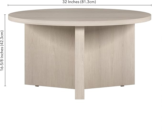 Henn&Hart 32" Round Wood Pedestal Coffee Table for Living Room, Family Room, Office, or Apartment, Alder White