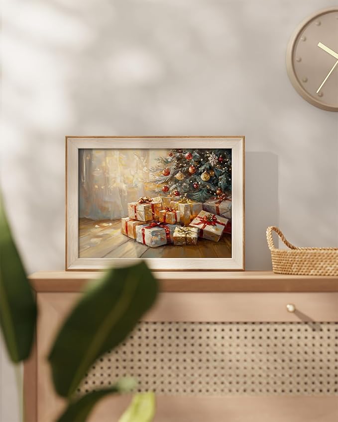 InSimSea Christmas Decor Framed Wall Art, Gifts under the Christmas tree Canvas Painting, Warm Holiday decor Unique Christmas Gifts For Table Wall Farmhouse Mantel Home Office 12L x 16W