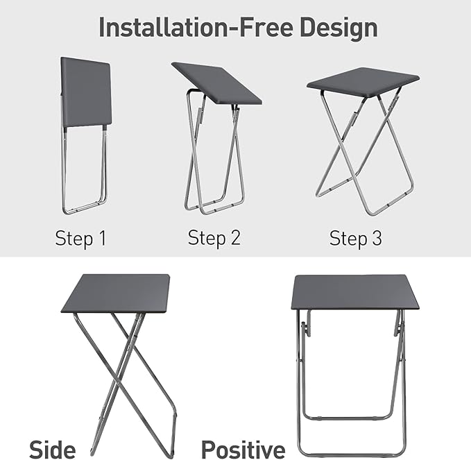 Garden 4 you Folding TV Tray Table TV Dinner Trays Tables for Eating,Stable Tv Trays Table 25In, Folding Tray Side Table, Foldable Snack Tables for Bed & Sofa, 15 x 18.9 x 26 in (Grey,2PC)