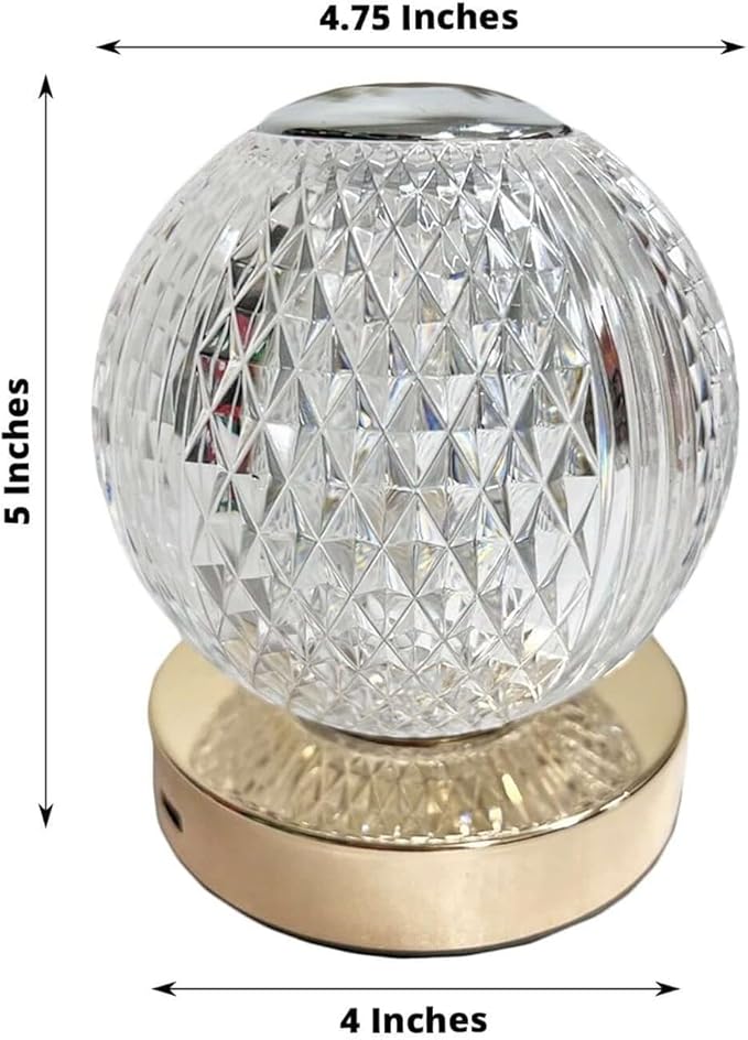 Efavormart 5" Diamond Cut Crystal Ball Dimmable LED Table Lamp with Touch Control, Cordless Rechargeable Decorative Night Light