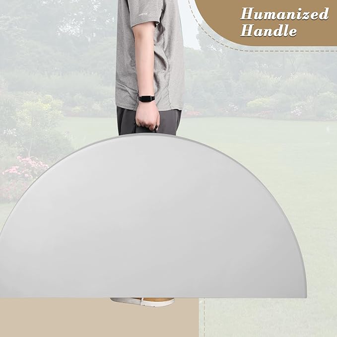 Athena Collection 5.5 ft Plastic Folding Dining Table, Large Foldable Round Card Table Portable with Carry Handle Heavy Duty Fold-in-Half for Indoor Outdoor Party Camping, Grey