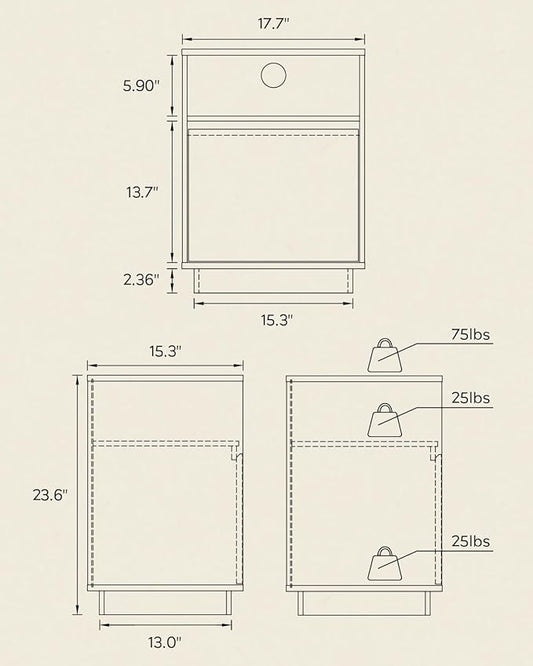 Farmhouse Night Stand Set of 2, Wood End Table with Door & Charging Station, Bedside End Tables for Bedroom, Sofa, Natural Oak