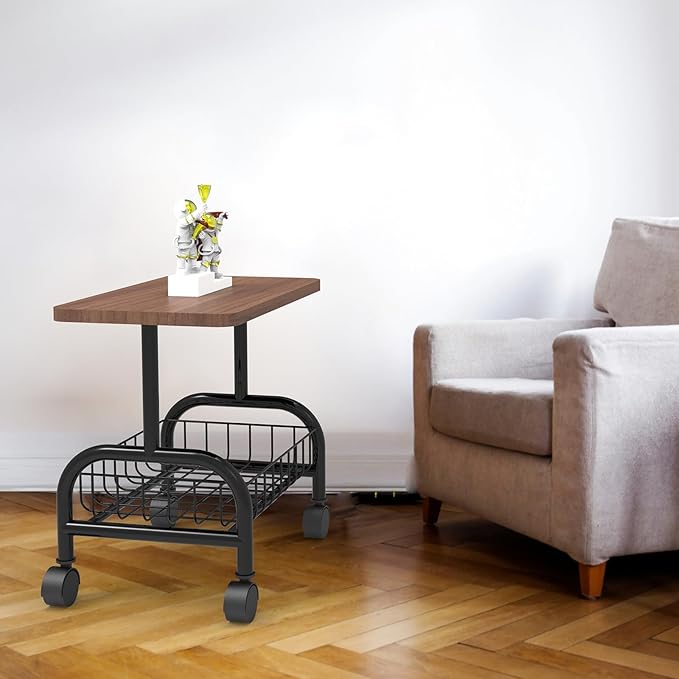 16.92"* 11.81" Small Side Table with Storage, Modern Mid-Century 2 Tier End Table, Sturdy Metal Frame and Storage Shelf, Movable Accent Table for Any Room Style, Modern Country Style, Brown and Black