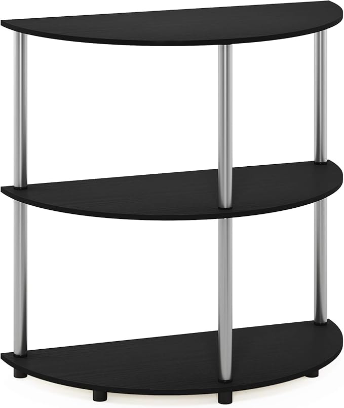 Furinno Frans Turn-N Half Round Console Table with Stainless Steel Tubes, Black Oak 15.6D x 31.1W x 30.8H in